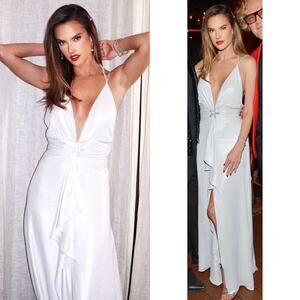 Dundas Harlow Crystal Embellished Ruched Draped White Maxi Dress Size S